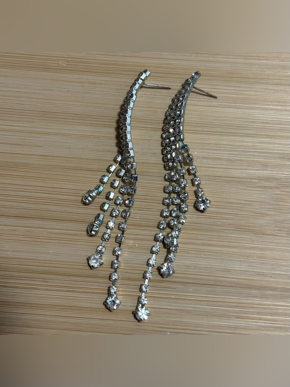 Silver Tone Rhinestone Waterfall Drop Earrings